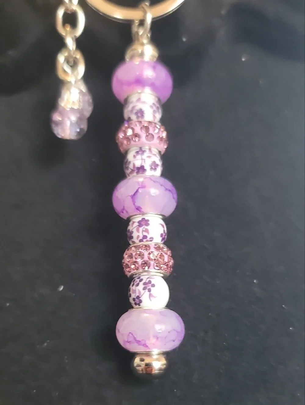 Purple Beaded Keyring Charm